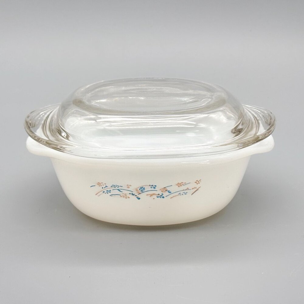 Vintage Termocrisa Mexico Milk Glass Casserole Dish With Clear Lid Pastel Floral